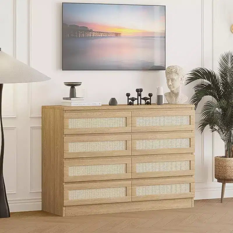 Armoires de rangement décoratives en rotin, commode pour chambre à coucher, commode à 8 tiroirs pour placard