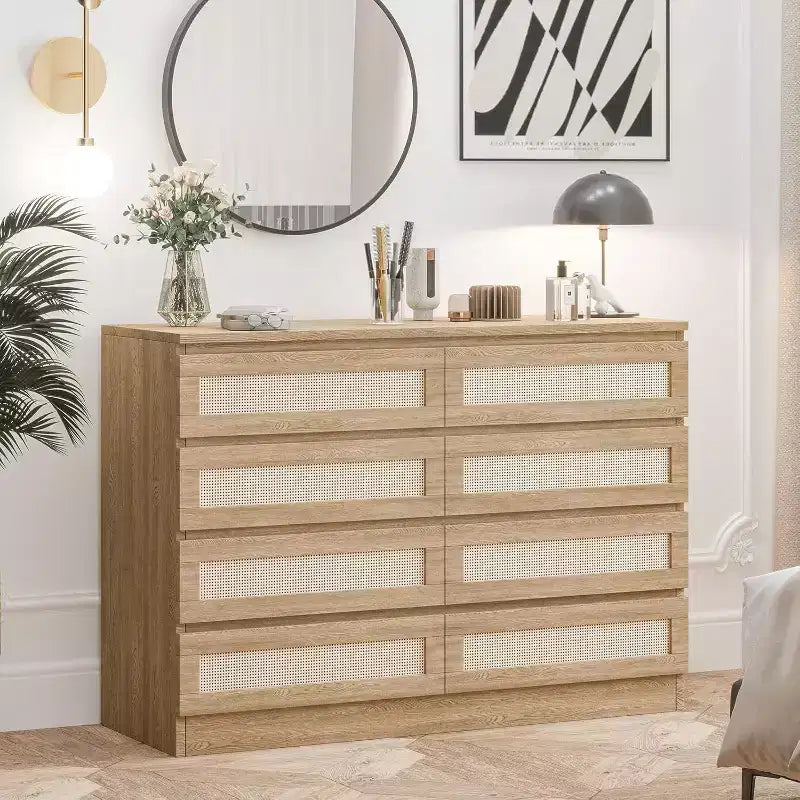 Armoires de rangement décoratives en rotin, commode pour chambre à coucher, commode à 8 tiroirs pour placard