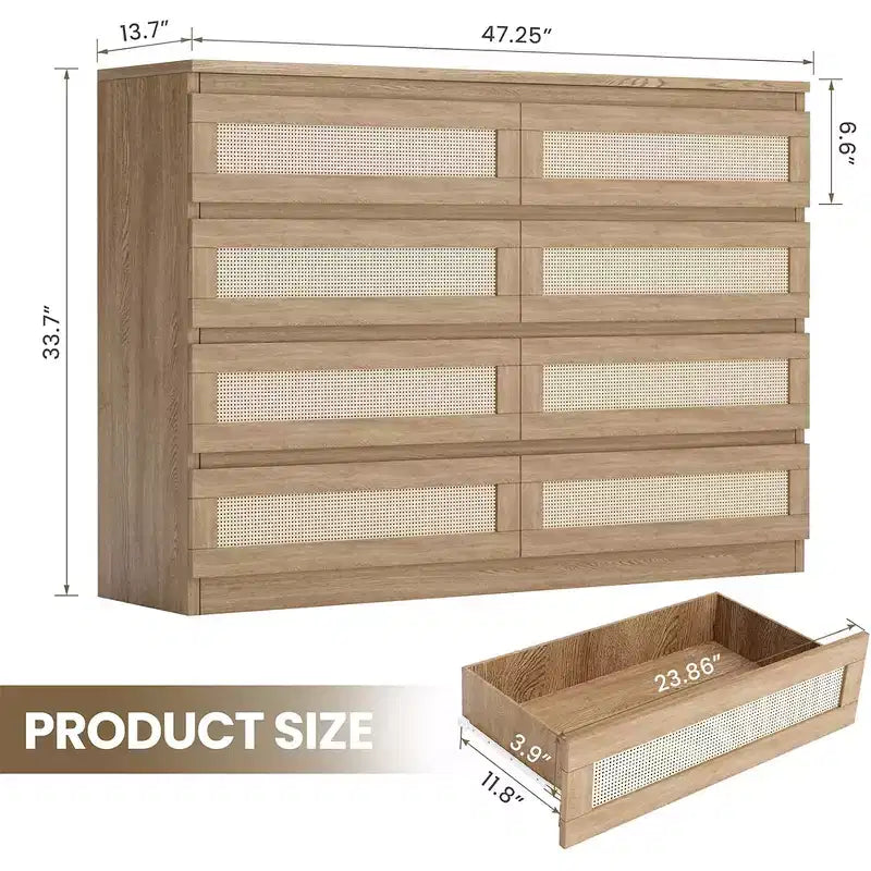 Armoires de rangement décoratives en rotin, commode pour chambre à coucher, commode à 8 tiroirs pour placard
