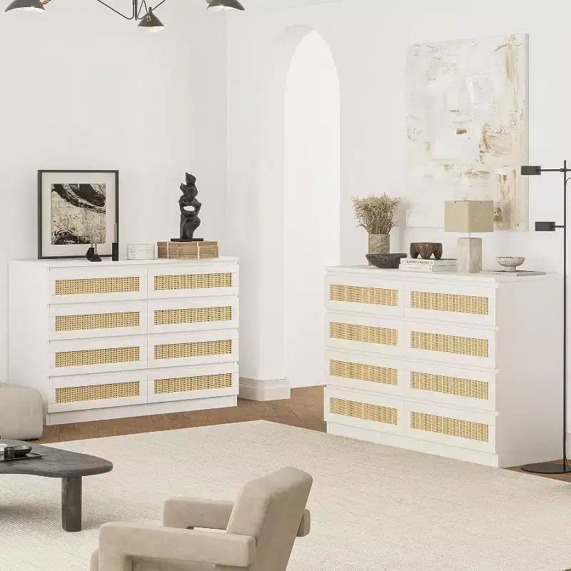 Armoires de rangement décoratives en rotin, commode pour chambre à coucher, commode à 8 tiroirs pour placard