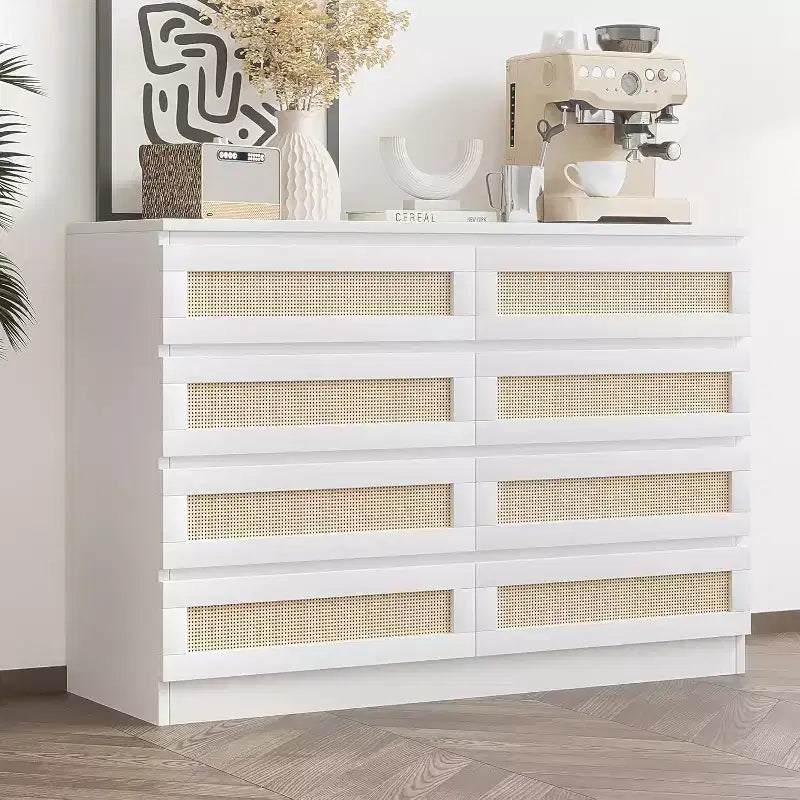 Rattan Decorative Storage Cabinets, Dresser for Bedroom, 8 Drawer Dresser for Closet