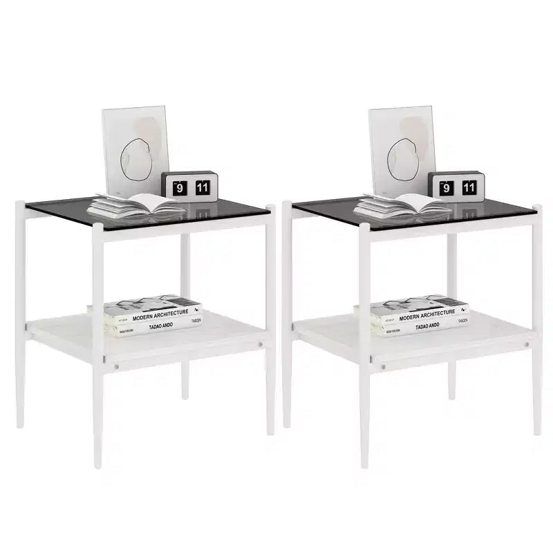 Table d'appoint rectangulaire, dessus de table en verre trempé avec couche de MDF, table moderne pour le salon, verre gris