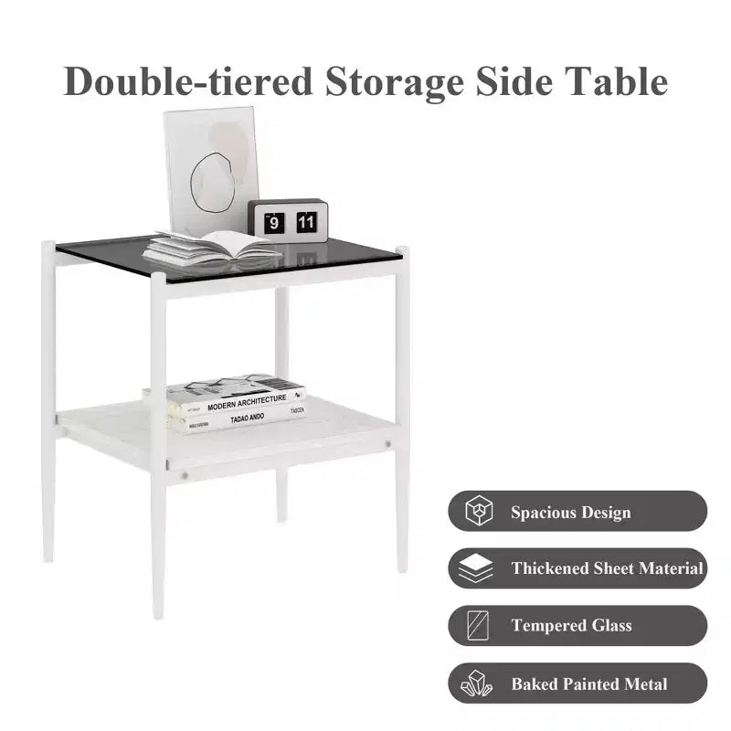 Table d'appoint rectangulaire, dessus de table en verre trempé avec couche de MDF, table moderne pour le salon, verre gris