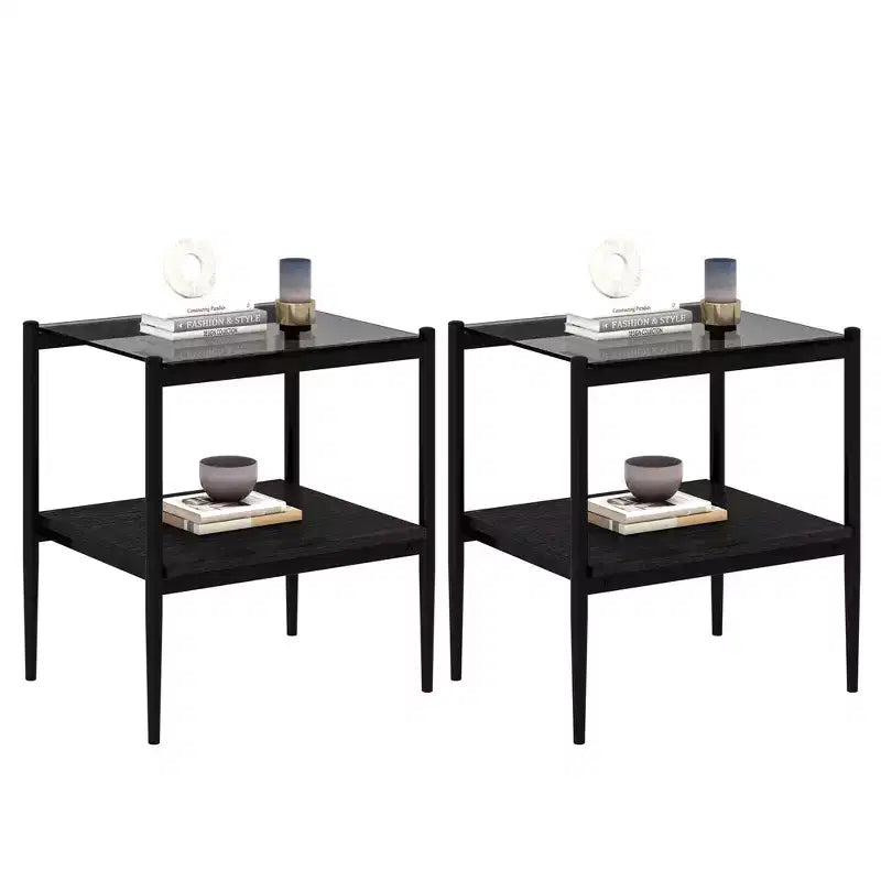 Table d'appoint rectangulaire, dessus de table en verre trempé avec couche de MDF, table moderne pour le salon, verre gris