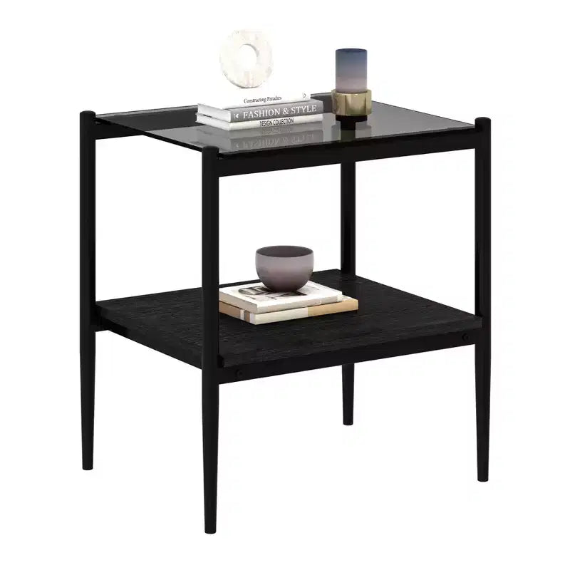 Table d'appoint rectangulaire, dessus de table en verre trempé avec couche de MDF, table moderne pour le salon, verre gris