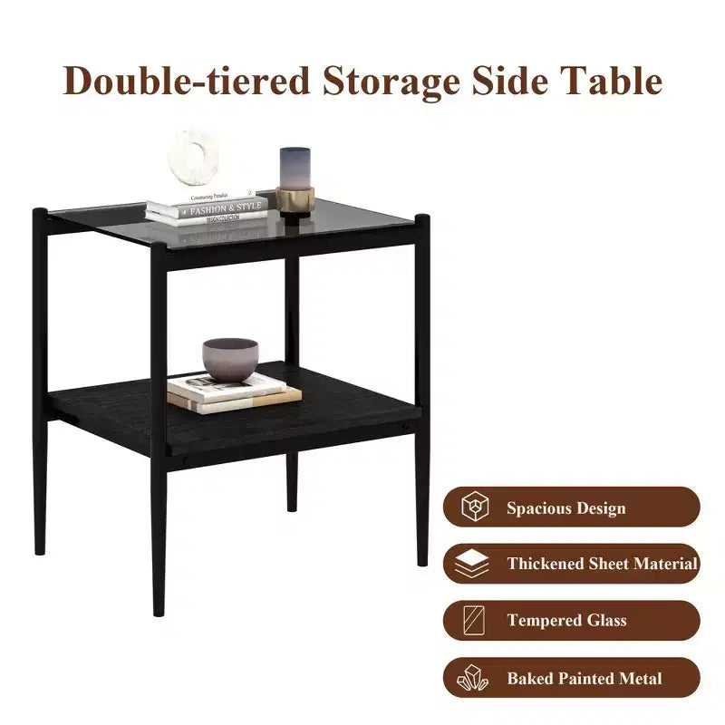 Table d'appoint rectangulaire, dessus de table en verre trempé avec couche de MDF, table moderne pour le salon, verre gris