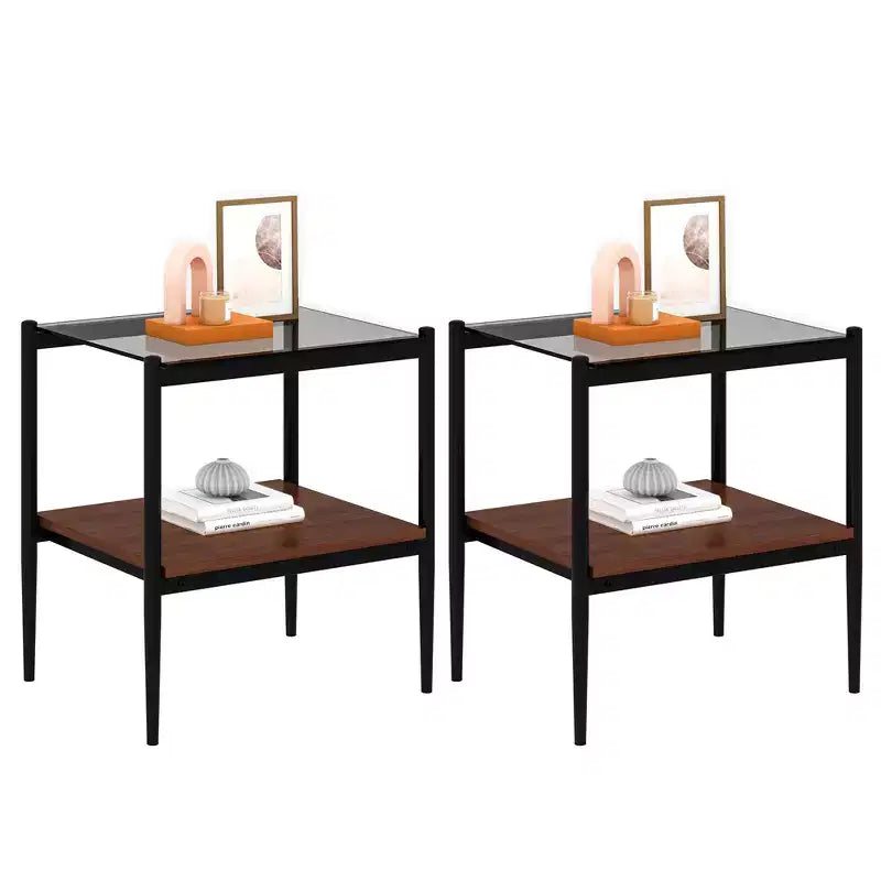 Table d'appoint rectangulaire, dessus de table en verre trempé avec couche de MDF, table moderne pour le salon, verre gris