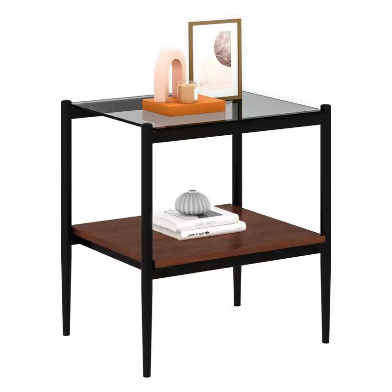 Table d'appoint rectangulaire, dessus de table en verre trempé avec couche de MDF, table moderne pour le salon, verre gris