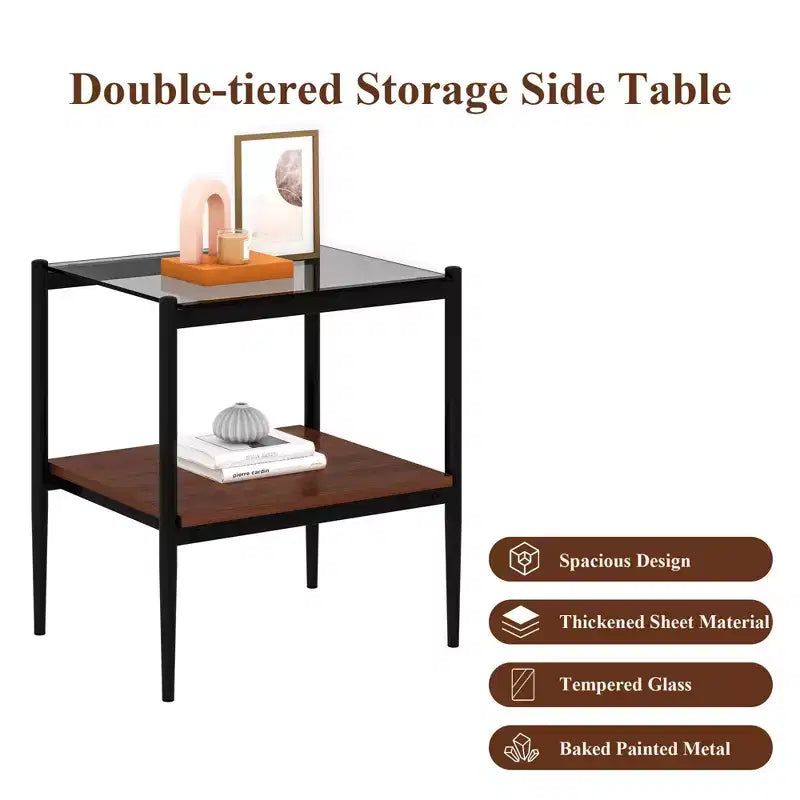Table d'appoint rectangulaire, dessus de table en verre trempé avec couche de MDF, table moderne pour le salon, verre gris