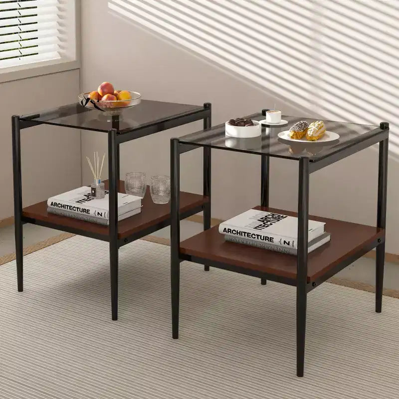 Table d'appoint rectangulaire, dessus de table en verre trempé avec couche de MDF, table moderne pour le salon, verre gris