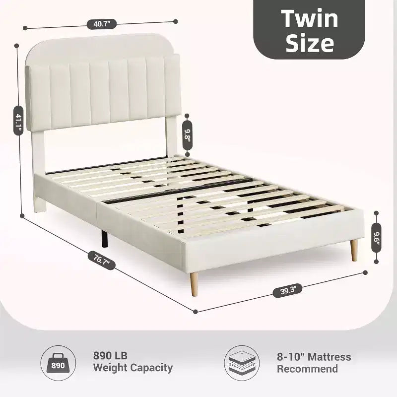Cadre de lit bibliothèque en velours Lit plateforme pour enfants jumeaux/jumeaux XL/complets avec tête de lit de rangement, cadre en acier robuste