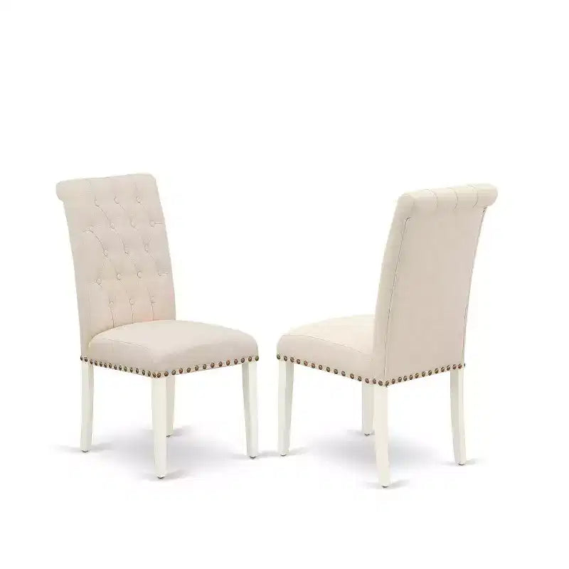 HomeStock 5-Pc Linen white Solid Wood Top - Round Dining Room Set - Seats 4