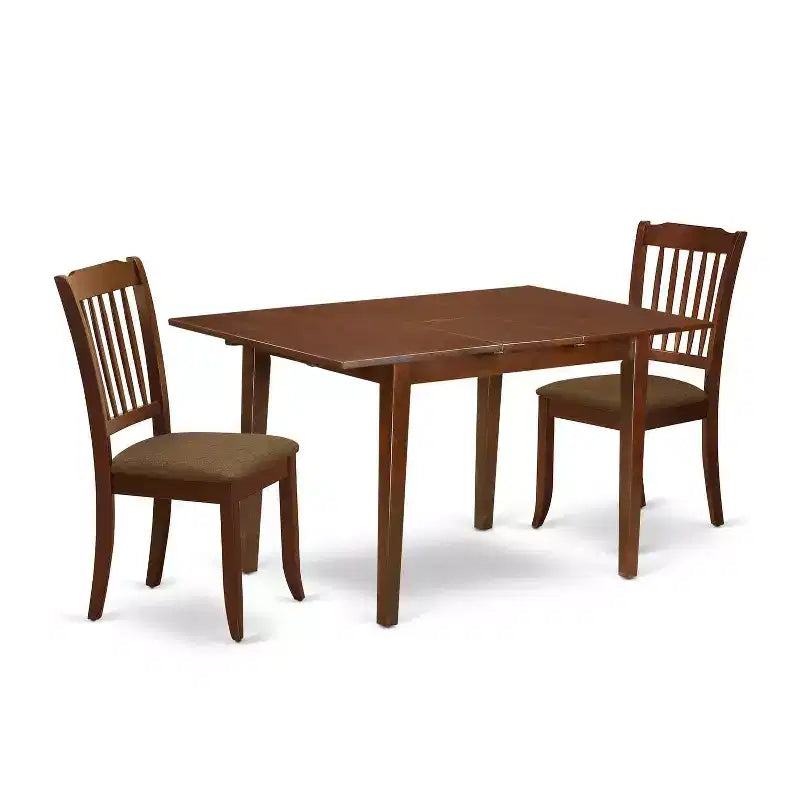 HomeStock 3-Piece Mahogany Finish Rectangular Solid Wood Top With Butterfly Leaf Dining Table Set