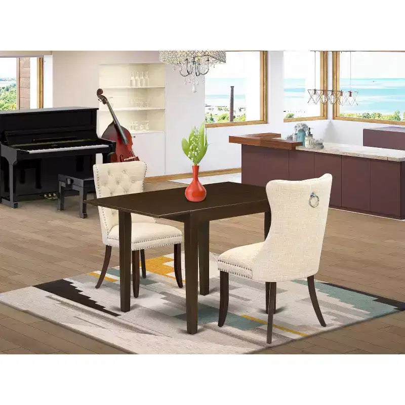 HomeStock 3-Pc Mahogany Finish Rectangular Solid Wood Top with Dropleaf Dining Table Set