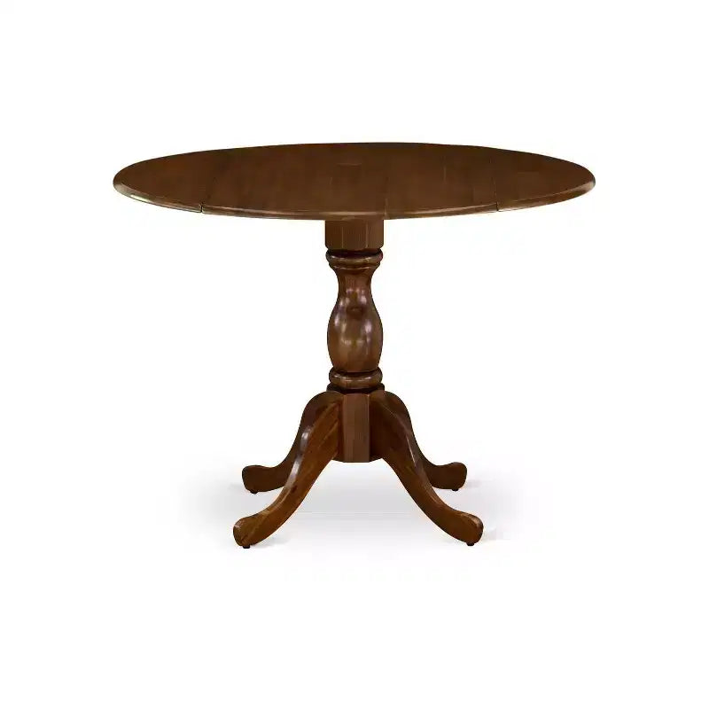 HomeStock 5-Piece Antique Walnut Finish Solid Wood Top Dining Table with 4 Parson Chair with Drop Leaf Lattice Back