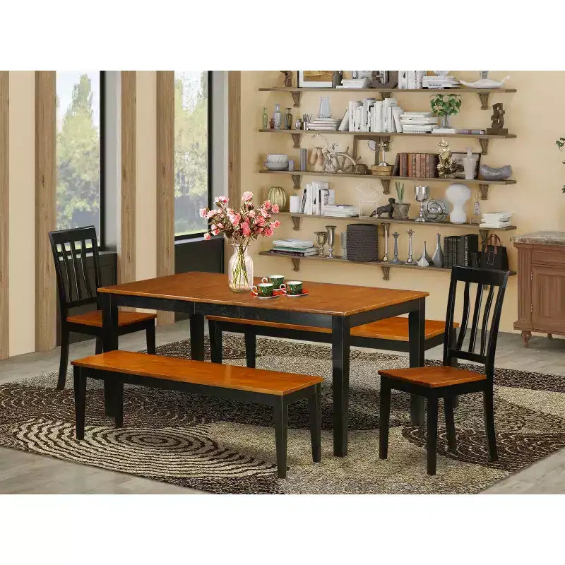 5 Piece Dinette Set - Dining Table with Leaf & 4 Chairs/Benches - Black Cherry Finish