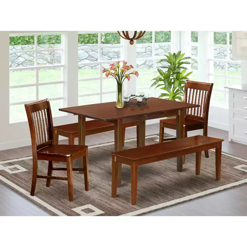 HomeStock 5-Piece Rectangle Mahogany Finish Solid Wood Top Dining table with 4-Chairs