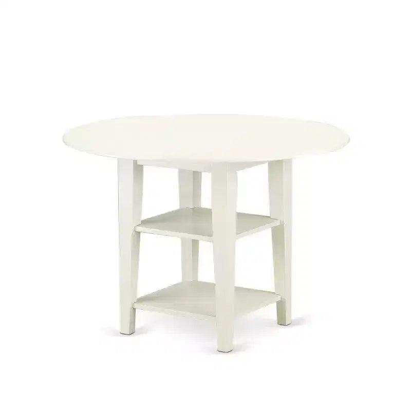 HomeStock 5-Pc Linen White Finish Solid Wood Top - Round Dining Room Set - Seats-4