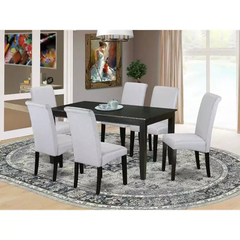 HomeStock 7-Piece Black Finish Solid Wood Top Dining Table with 6 Parson Chairs