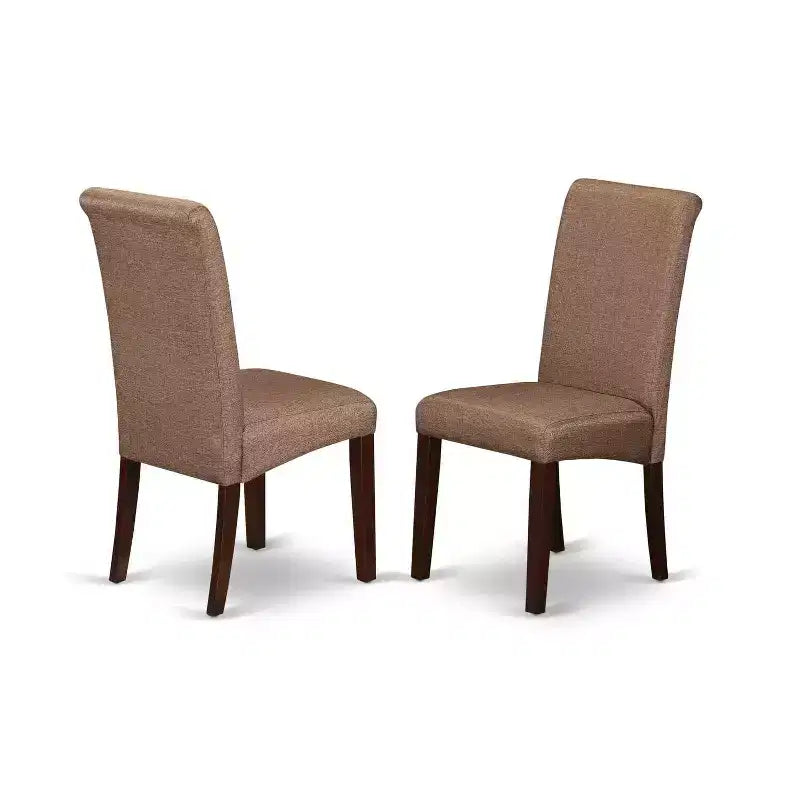 Kitchen Table Set 5 Piece - Linen Brown Fabric Chairs - Mahogany Legs - Dining Room Table