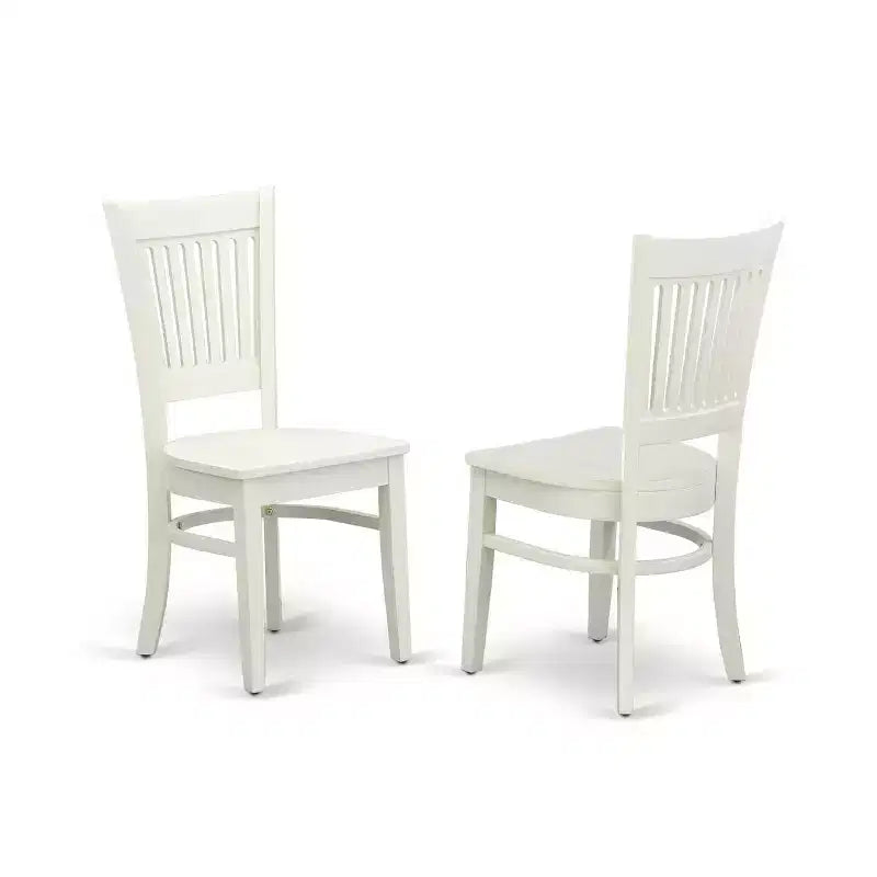 5-Piece Linen White Finish Solid Wood Top - Rectangular Dining Room Set Seats-4