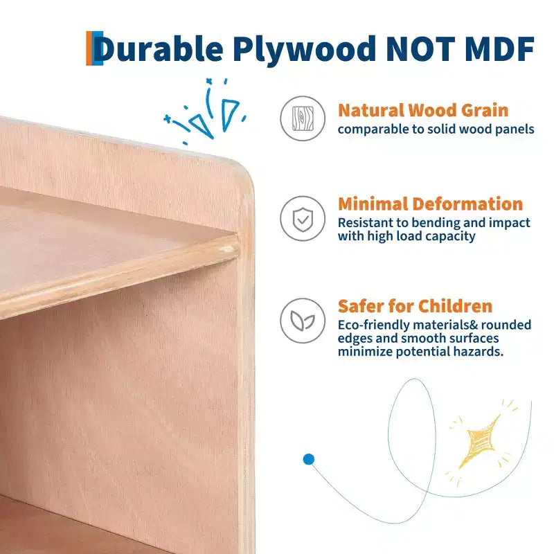 Montessori Wooden Storage Shelf, 6-Compartment Toy & Book Organizer with Adjustable Dividers, Natural Finish Kids' Bookcase for Playrooms, Nurseries