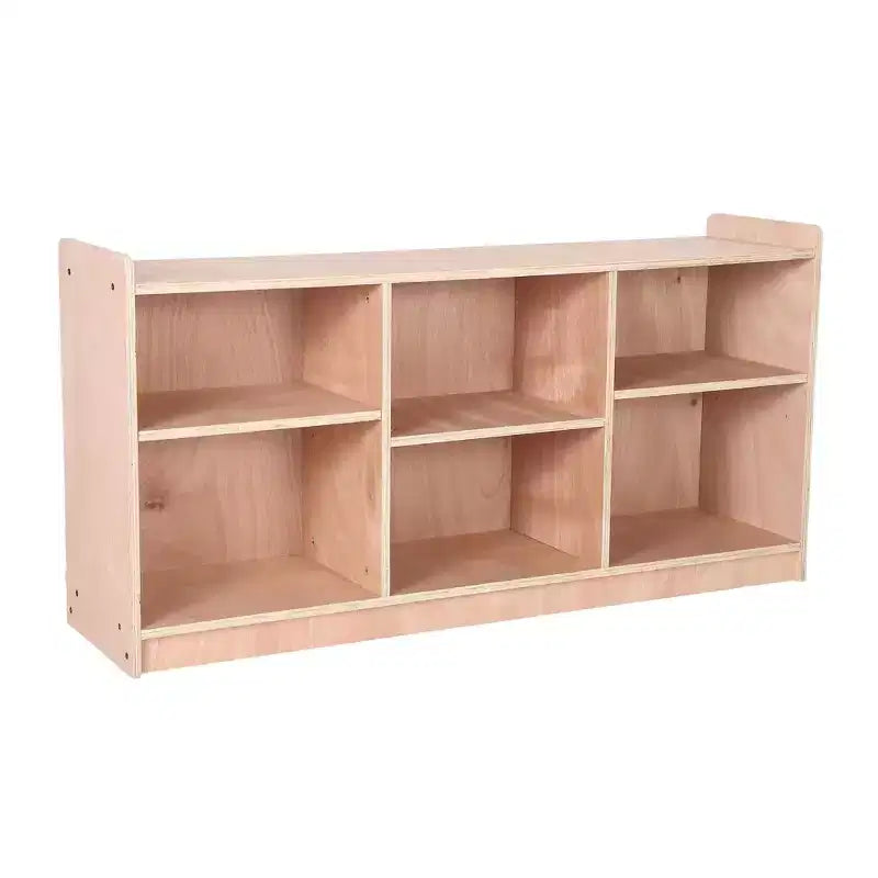 Montessori Wooden Storage Shelf, 6-Compartment Toy & Book Organizer with Adjustable Dividers, Natural Finish Kids' Bookcase for Playrooms, Nurseries