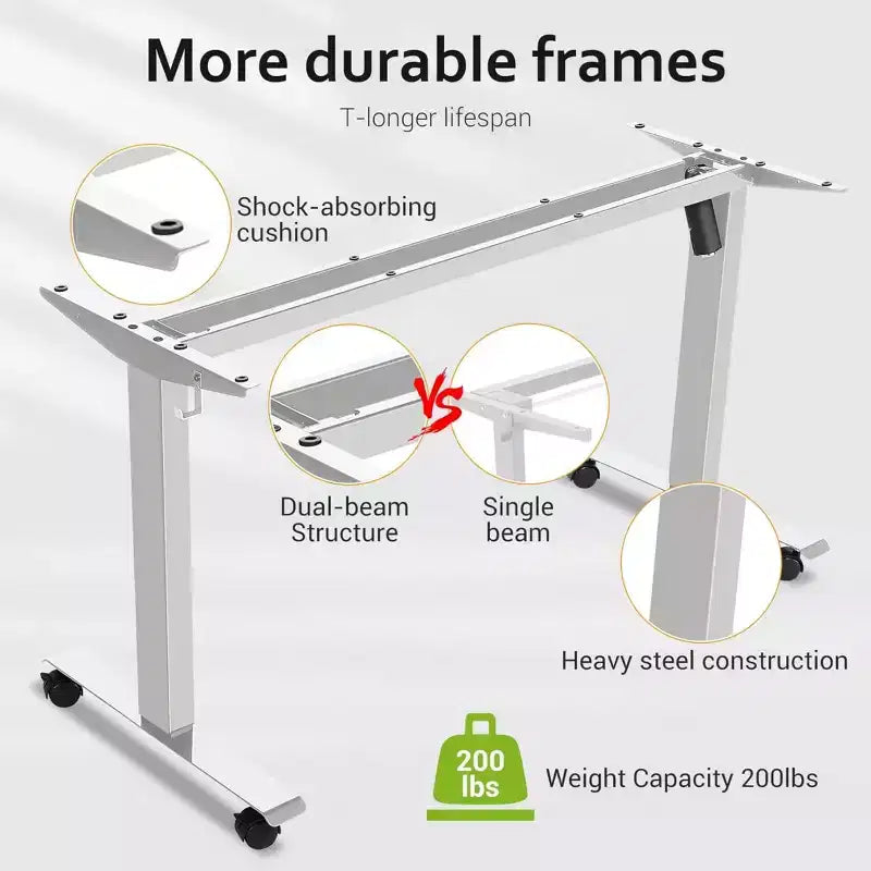 HOMDOX Elec-Standing Computer Desk Adjustable Height 63  24 Ergonomically Curved Desktop with Outlet Lockable Casters Lifting Range 27''-46''
