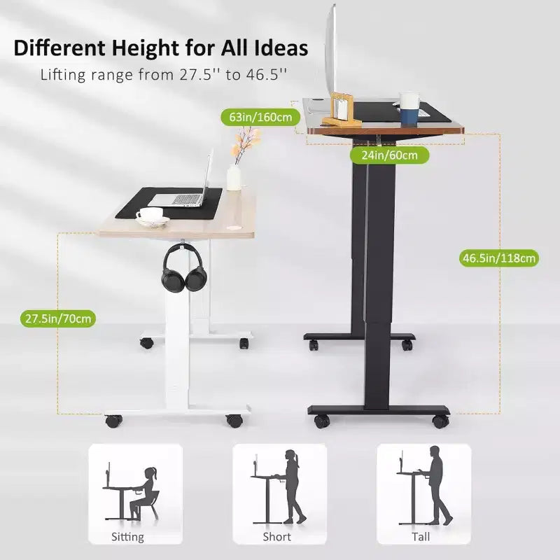 HOMDOX Elec-Standing Computer Desk Adjustable Height 63  24 Ergonomically Curved Desktop with Outlet Lockable Casters Lifting Range 27''-46''