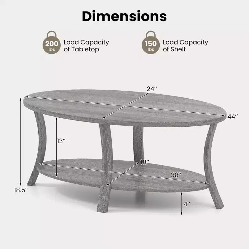 Costway Oval Coffee Table Sturdy Support Legs for Living Room Study Reception Room Gray