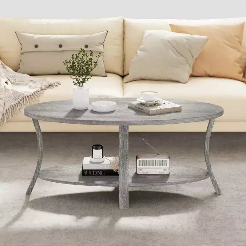 Costway Oval Coffee Table Sturdy Support Legs for Living Room Study Reception Room Gray