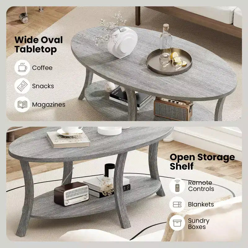 Costway Oval Coffee Table Sturdy Support Legs for Living Room Study Reception Room Gray