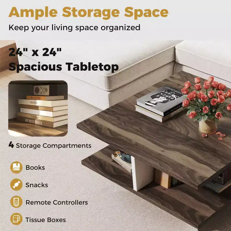 Costway 2-Tier Coffee Table Farmhouse Modern Center Table for Living Room Walnut and White