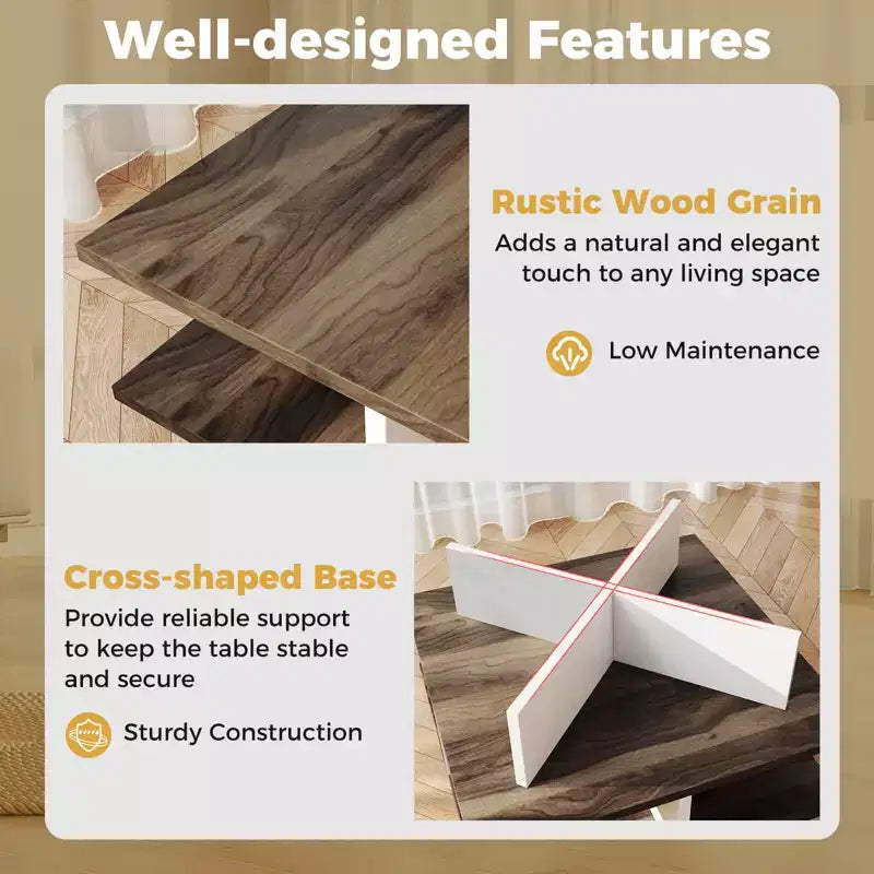 Costway 2-Tier Coffee Table Farmhouse Modern Center Table for Living Room Walnut and White