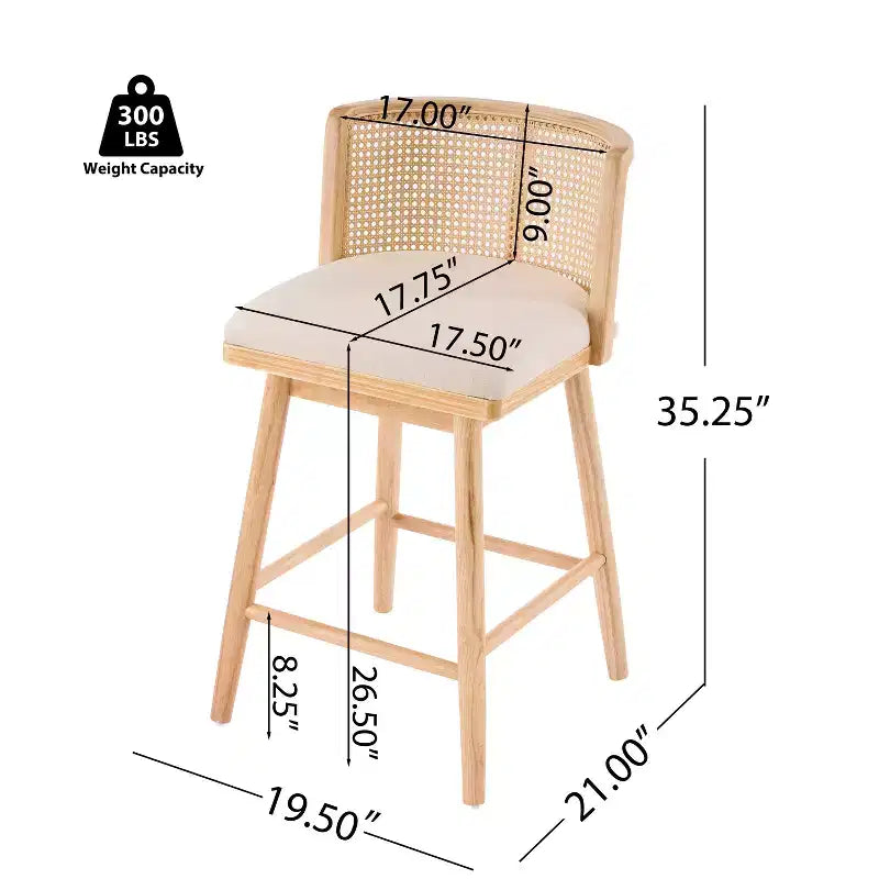 Christopher Knight Home Nilo Modern Woven Rattan Rubberwood Upholstered Counter Stools with Rattan Curved Backrest (Set of 4)