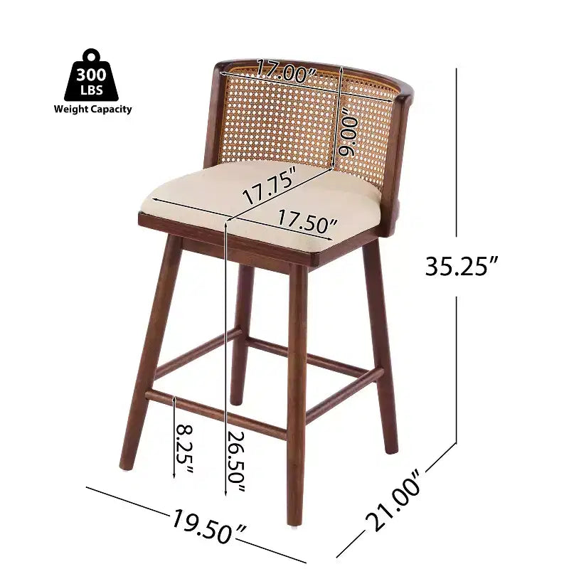 Christopher Knight Home Nilo Modern Woven Rattan Rubberwood Upholstered Counter Stools with Rattan Curved Backrest (Set of 4)