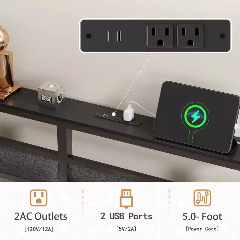 Full Size Modern Metal Platform Bed Frame with Storage Headboard RGB LED Lights Charging Station USB Ports No Box Spring Needed Noise Free Black Bed