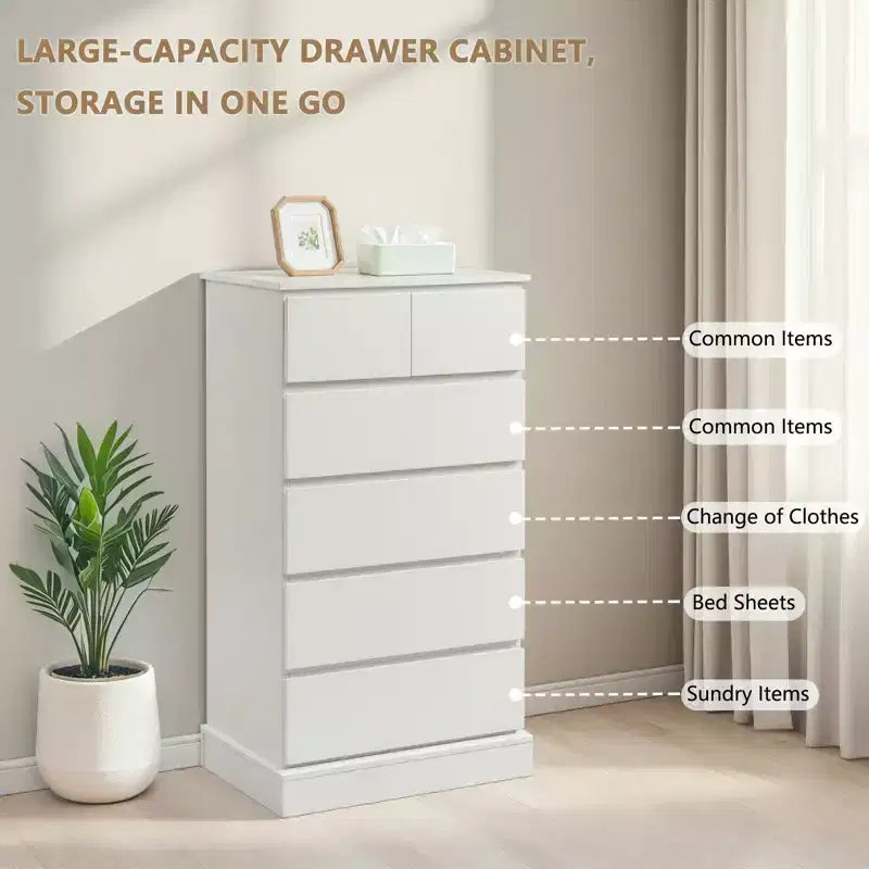 GDFStudio Miri Modern 40H Wooden Tall Dresser with Concealed Handles and 6 Drawers