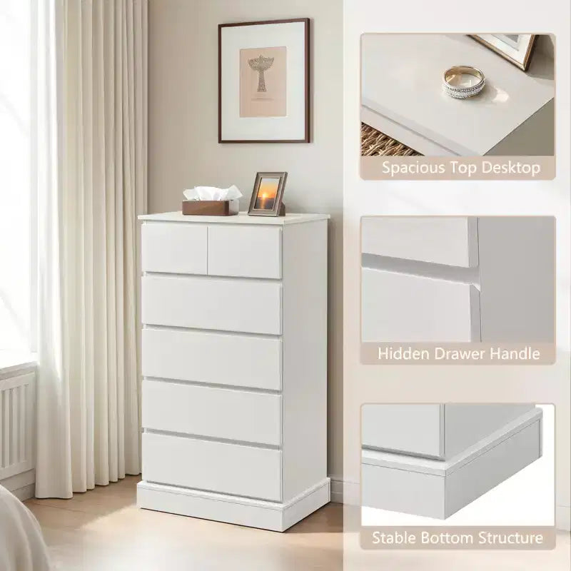 GDFStudio Miri Modern 40H Wooden Tall Dresser with Concealed Handles and 6 Drawers