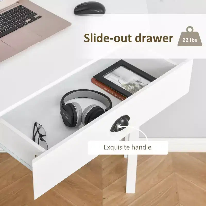 Corner Desk, Triangle Computer Desk with Drawer and Storage Shelves for Small Spaces, Home Office Workstation for Living Room, or Bedroom