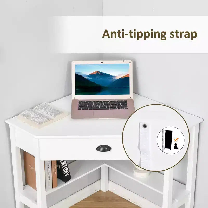 Corner Desk, Triangle Computer Desk with Drawer and Storage Shelves for Small Spaces, Home Office Workstation for Living Room, or Bedroom
