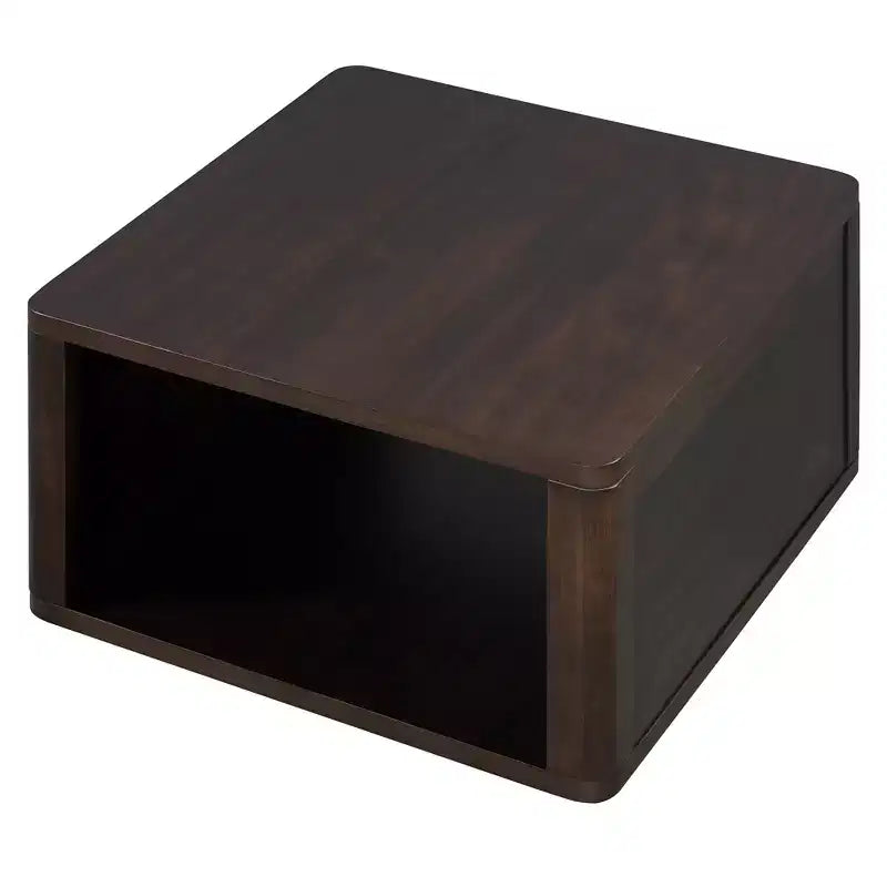 Wood Square Coffee Table with Storage, 2 Tier Center Table, End Table with Half Open Storage Compartment for Living Room