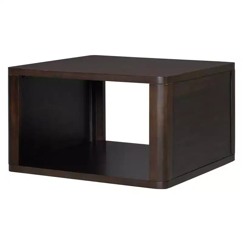 Wood Square Coffee Table with Storage, 2 Tier Center Table, End Table with Half Open Storage Compartment for Living Room