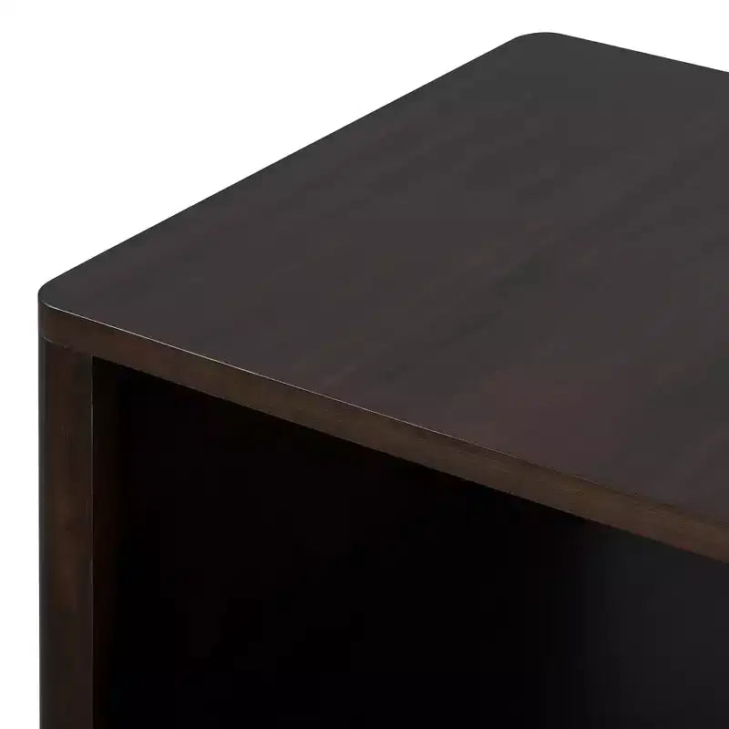 Wood Square Coffee Table with Storage, 2 Tier Center Table, End Table with Half Open Storage Compartment for Living Room