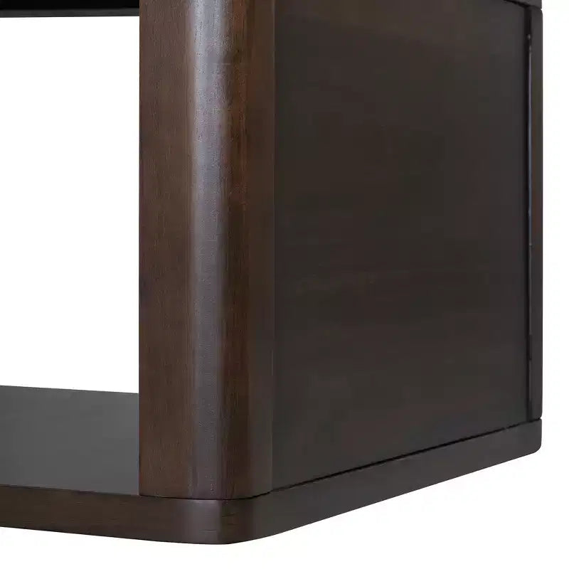 Wood Square Coffee Table with Storage, 2 Tier Center Table, End Table with Half Open Storage Compartment for Living Room