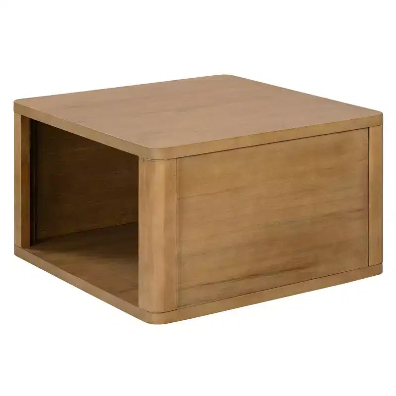 Wood Square Coffee Table with Storage, 2 Tier Center Table, End Table with Half Open Storage Compartment for Living Room