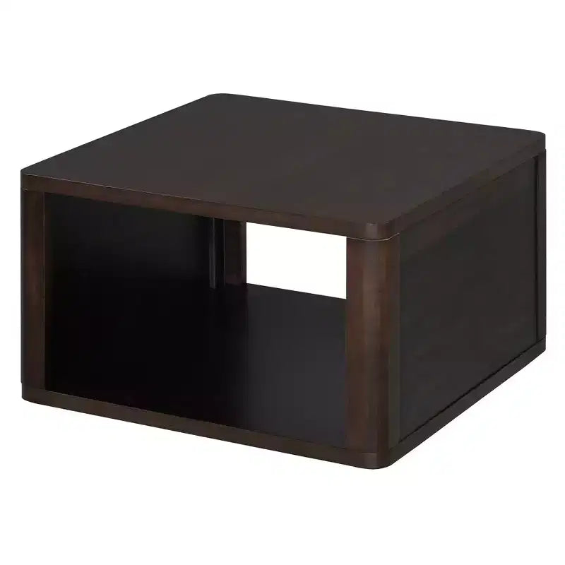 Wood Square Coffee Table with Storage, 2 Tier Center Table, End Table with Half Open Storage Compartment for Living Room