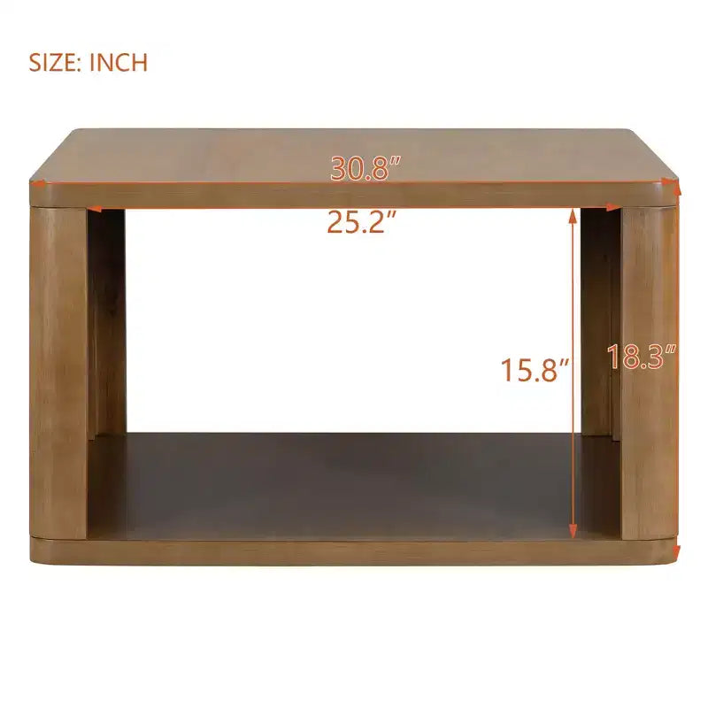 Wood Square Coffee Table with Storage, 2 Tier Center Table, End Table with Half Open Storage Compartment for Living Room