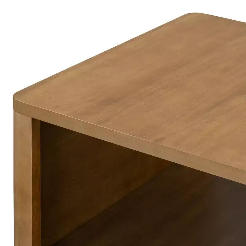 Wood Square Coffee Table with Storage, 2 Tier Center Table, End Table with Half Open Storage Compartment for Living Room