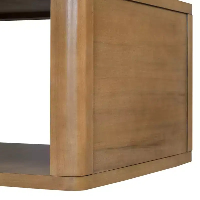 Wood Square Coffee Table with Storage, 2 Tier Center Table, End Table with Half Open Storage Compartment for Living Room